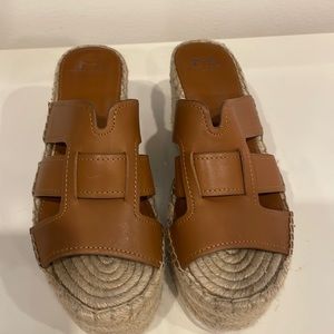 NEVER USED Marc Fisher Robbyn Brown Leather Espadrille Platform Sandals size 7.5